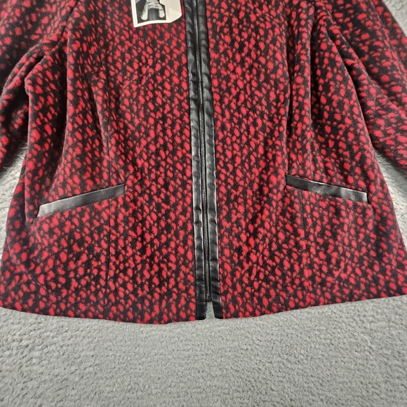 Bob Mackie Fleece Zip Front Jacket‎ Womens 2X Red Wearable Art Boho Faux Leather - Picture 3 of 16